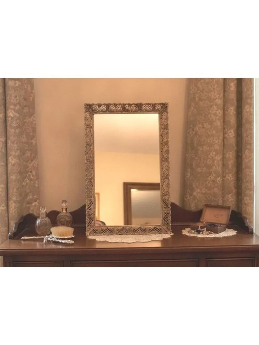 Vintage Silver Filigree Mirror/Vanity Tray- Dressing Table or Wall 15.5